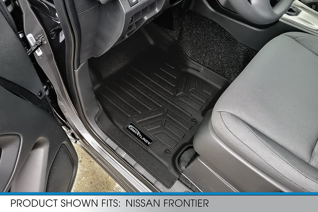 Smartliner Custom Floor Mats 2 Row Liner Set Black Compatible With 2022-2023 Nissan Frontier (Crew Cab With 2Nd Row Under-Seat S