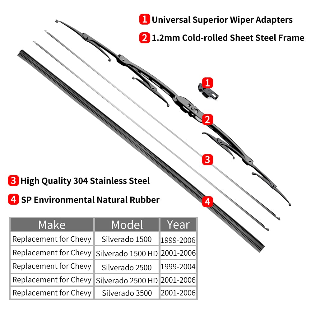 Replacement for Chevrolet Silverado 1500 2500 3500 Windshield Wiper Blades - 22''+22'' Front Window Wiper - fit 1999-2006 Vehicl