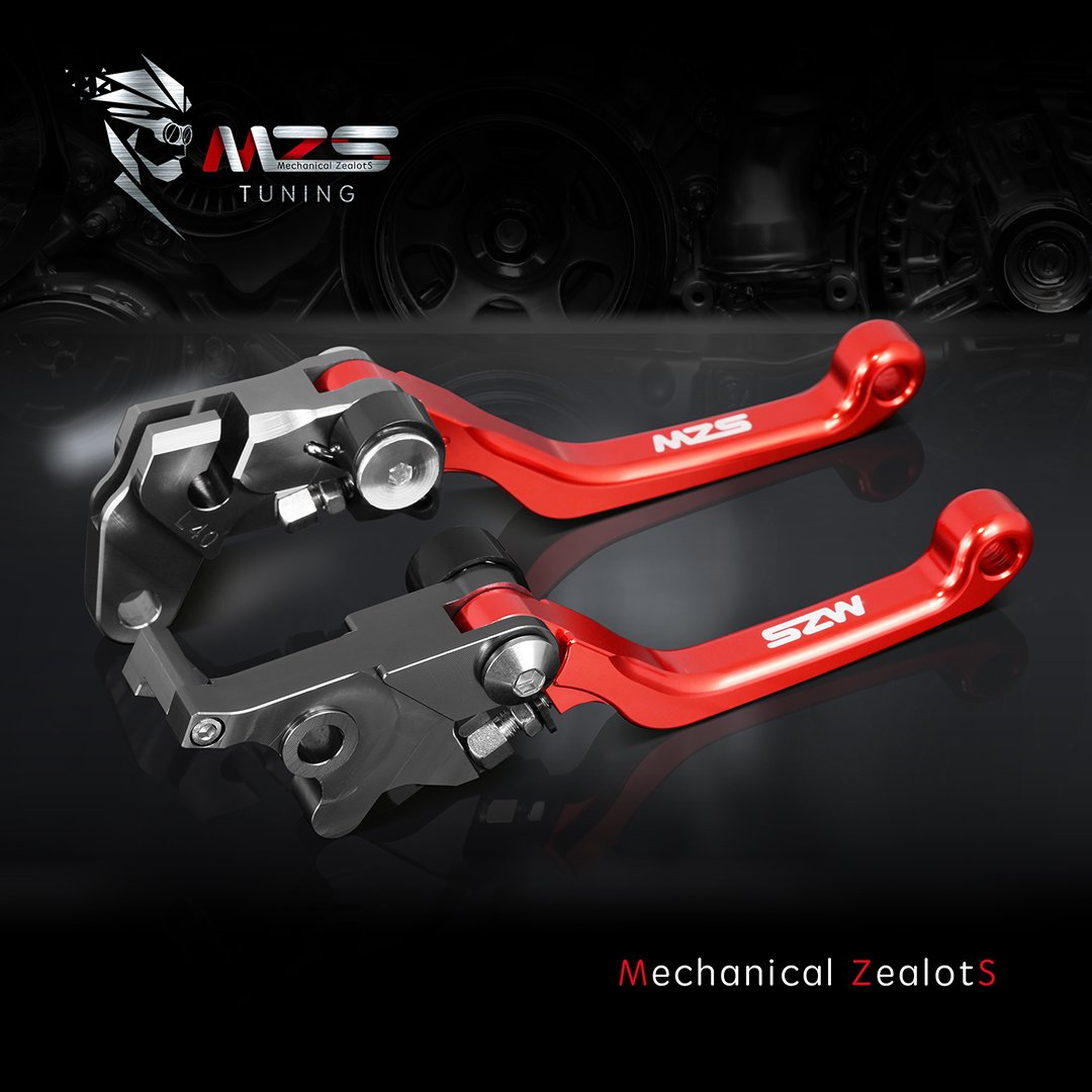 MZS Red Dirt Bike Brake Clutch Levers Pivot Adjustable CNC Compatible with KLX140R KLX140RF KLX140RL 2021-2025 / KLX140 2008-202