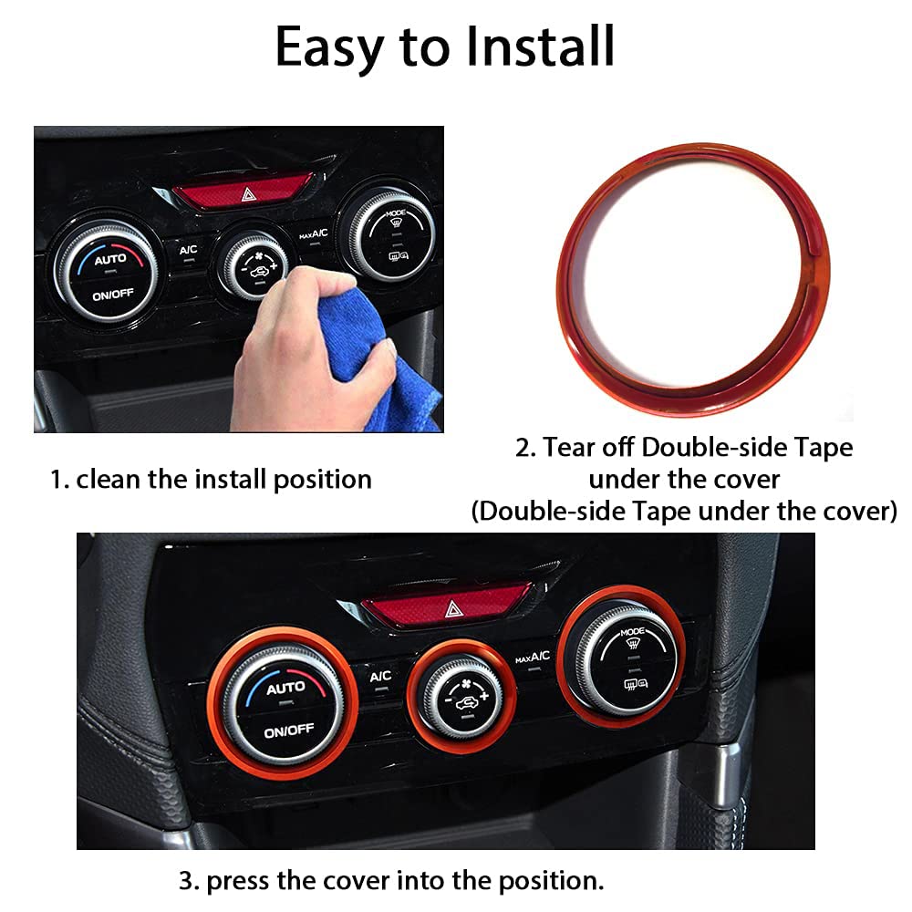 Auovo Ac Climate Control Knob Outer Ring Covers Accessories For Forester 2019-2024 Crosstrek 2018-2023 Impreza 2017-2023 Interior For Car Air Condition Switch Control Trim (Red Orange)