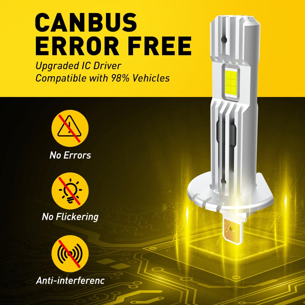 Auxito H1 Led Fog Light Bulb, 600% Brightness 6500K White, Csp Led Chips Fog Lamps Replacement, Play And Plug, Pack Of 2
