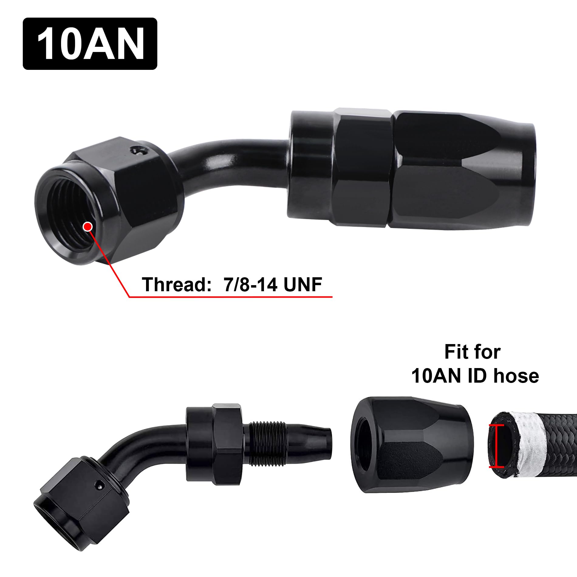 Evil Energy 10An Hose End Fitting 45 Degree Swivel For Cpe Braided Hose Black 2Pcs