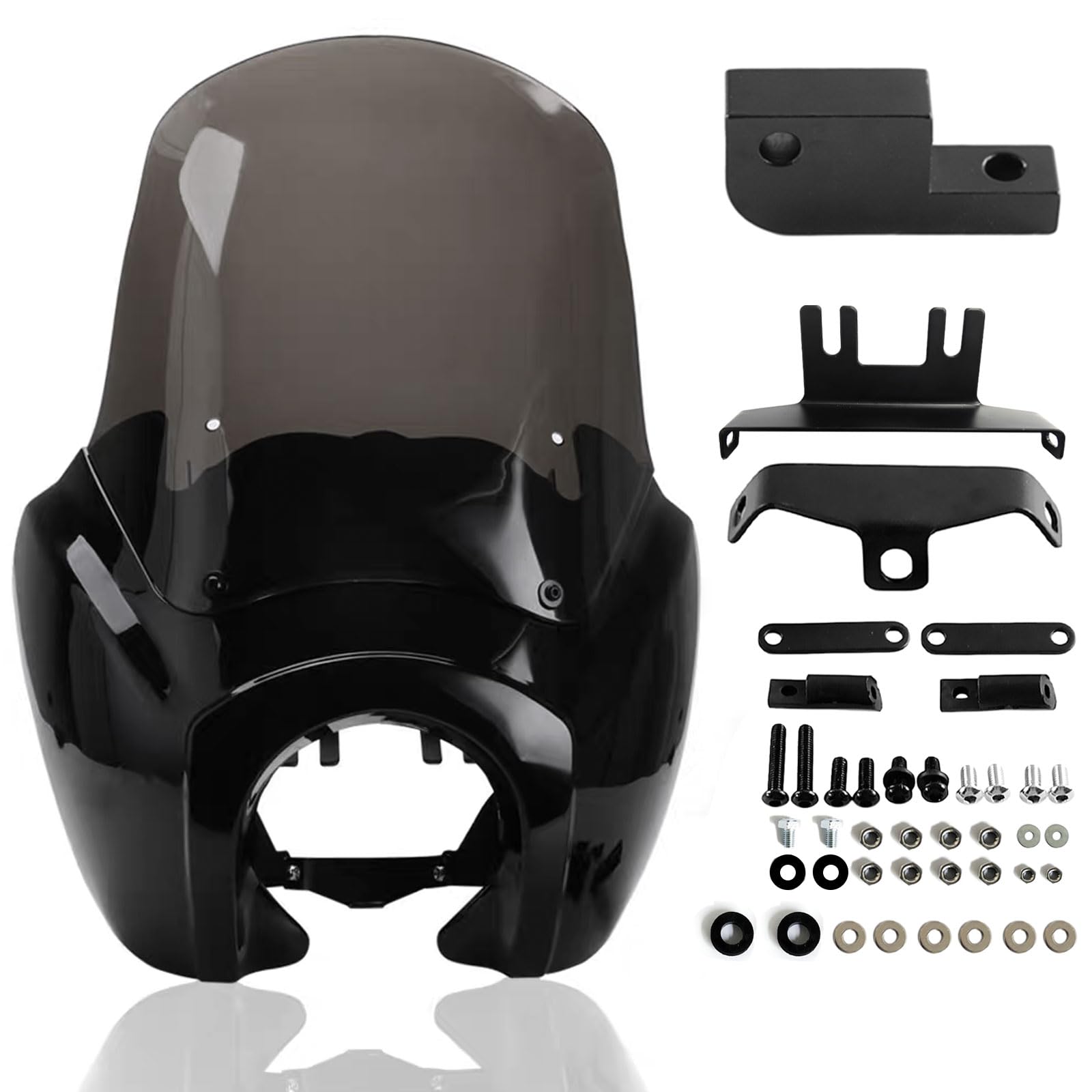 FATECIM Motorcycle Headlight Fairing Cover with 15'' Smoke Windshield Fits for Harley Dyna FXDXT T-Sport (Smoke Windshield)