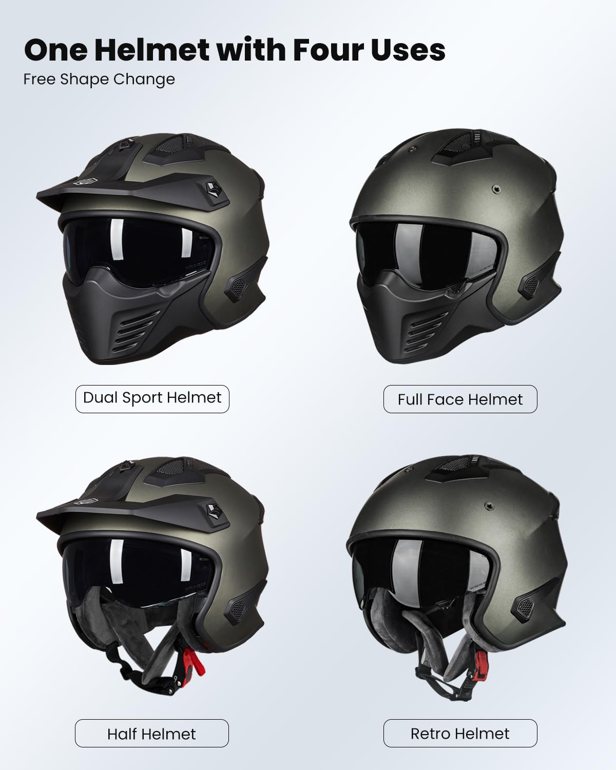 Ilm Open Face Motorcycle 3/4 Half Helmet For Dirt Bike Moped Atv Utv Motocross Cruiser Scooter Dot Model 726X (Midnight Green,S)