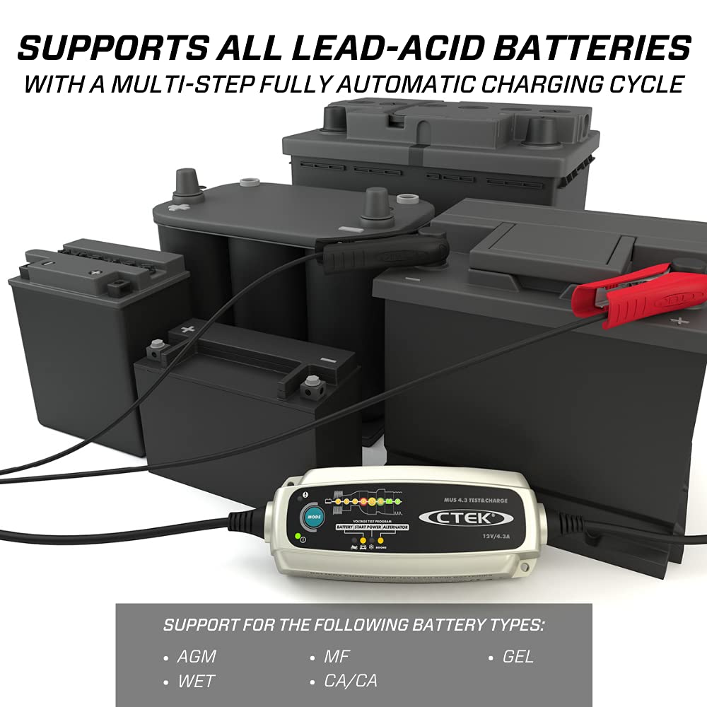 Ctek (56-959) Silver Mus 4.3 Test & Charge 12 Volt Fully Automatic Charger And Tester