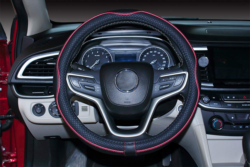 Mayco Bell Small Size Steering Wheel Cover Anti-Slip,Safety,Soft,Breathable,Durable,Full Surround,Comfortable Grip Microfiber Leather (14-14.25 Inch,Black Red)