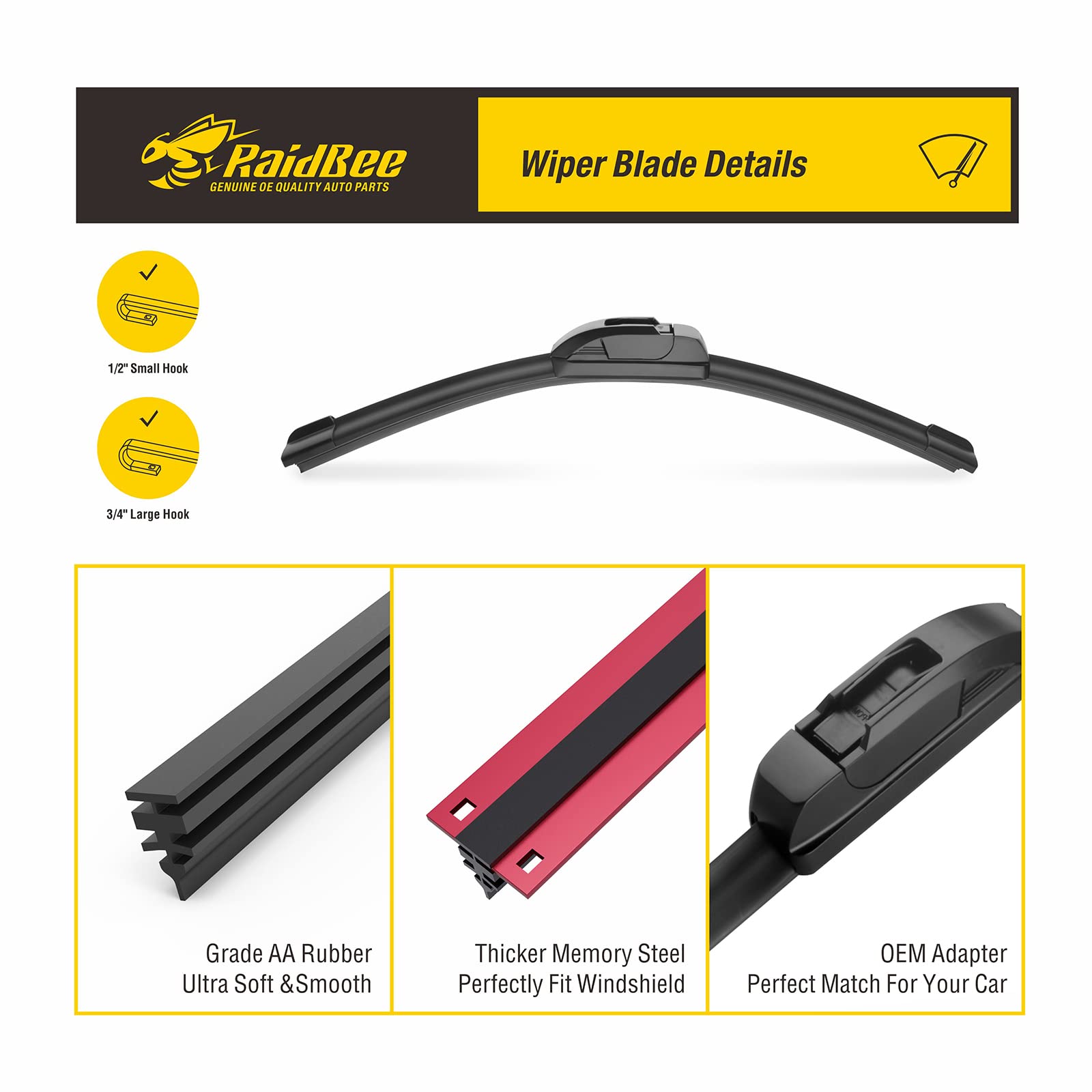 RaidBee Windshield Wipers Replacement Blades for CRV 2002-2006, Rubber, 21"/20"/10-1"