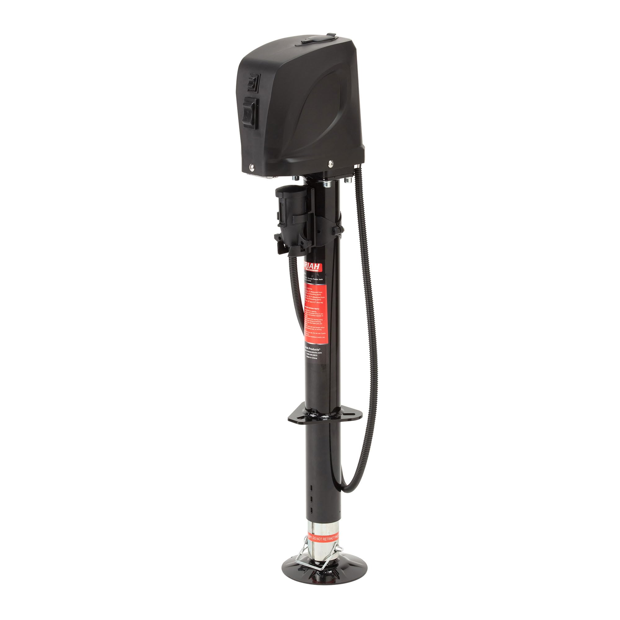 Uriah Products 5000 Pound Lift Capacity 12 Volt 7 Way Connector Electric Trailer Jack With Easy To Use Switch And Oversized Adjustable Footpad, Black