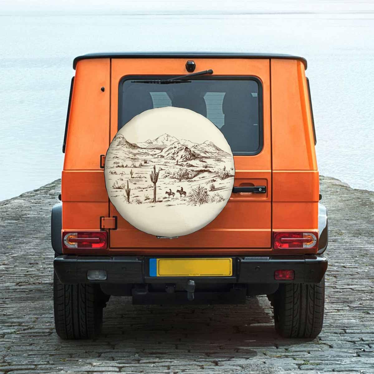 Cowboys Spare Tire Cover Wild West Desert Horse Riding Animal Cactus Lanscape Prairie Hill Wheel Covers for RV Tires Camper Tire