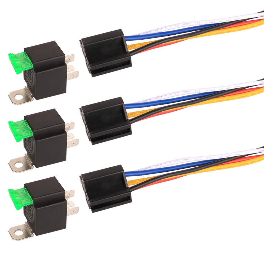 Gebildet 12V Fuse Relay Switch Harness Set - 30A ATO/ATC Blade Fuse, 5-Pin SPDT Automotive Electrical Relays with Heavy Duty 12