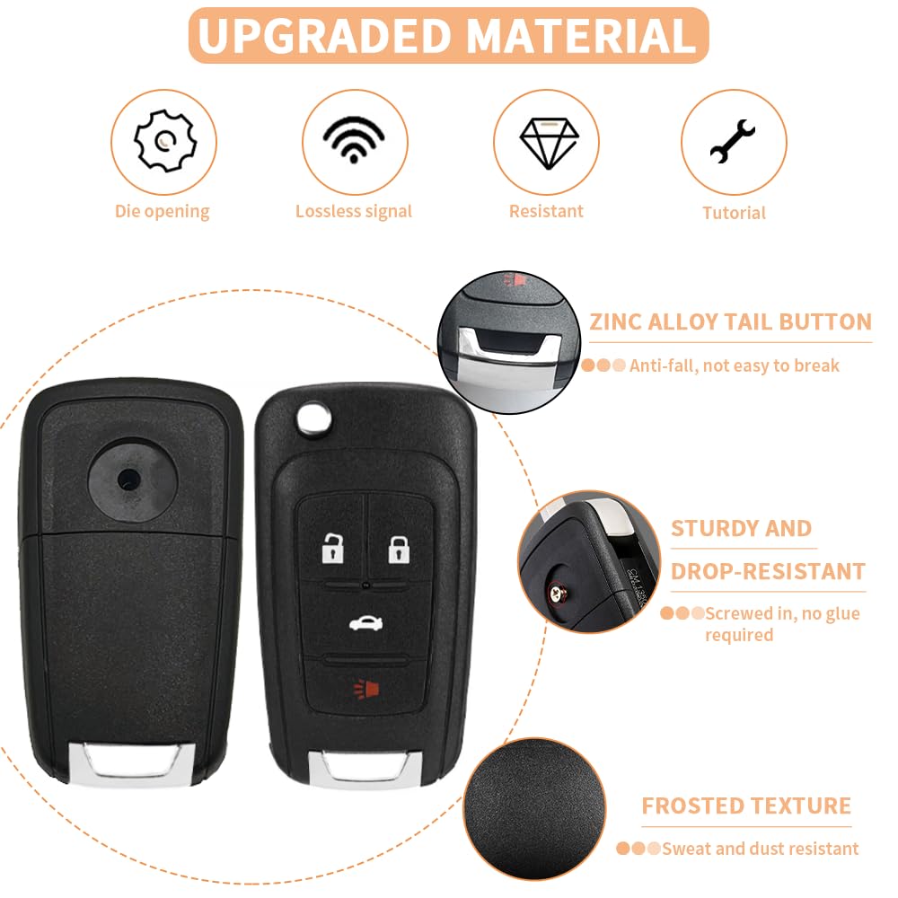 JJCHQ 4 Button Key Fob Remote Shell Case Replacement for Chevy & Buick, Black, Model JCbh0125