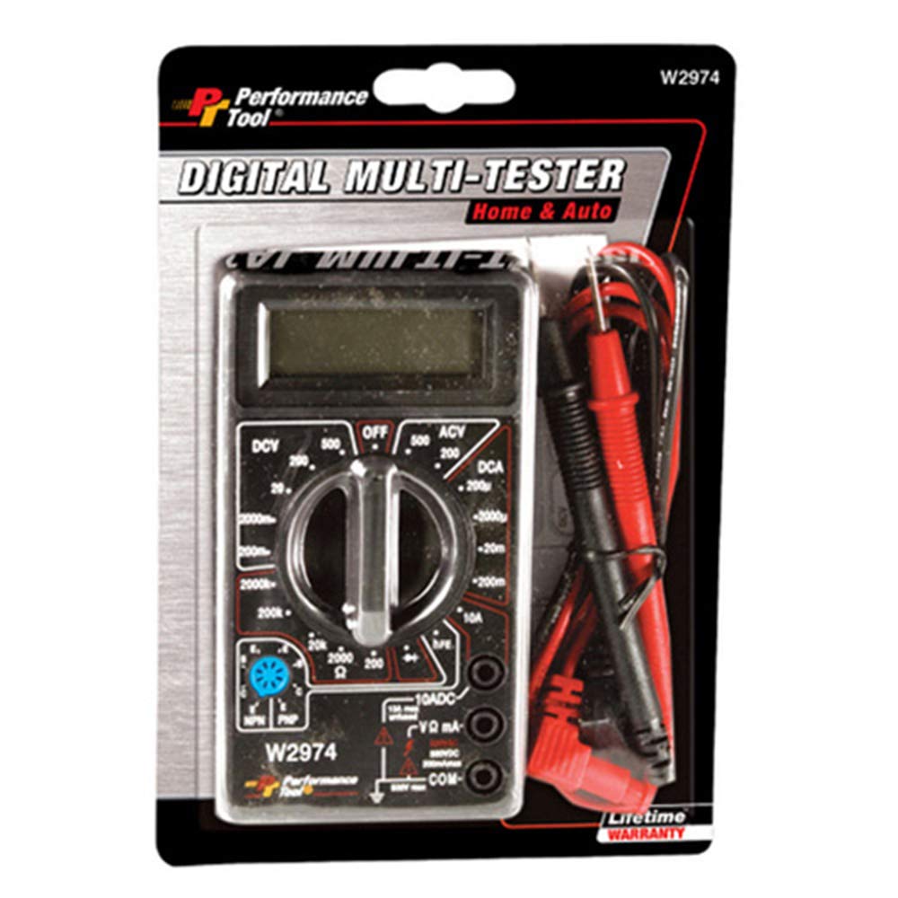 Performance Tool W2974 Digital Multimeter Tester 2000 Counts with AC DC Voltmeter and Ohm Volt Amp Meter, Measures Voltage, DC C