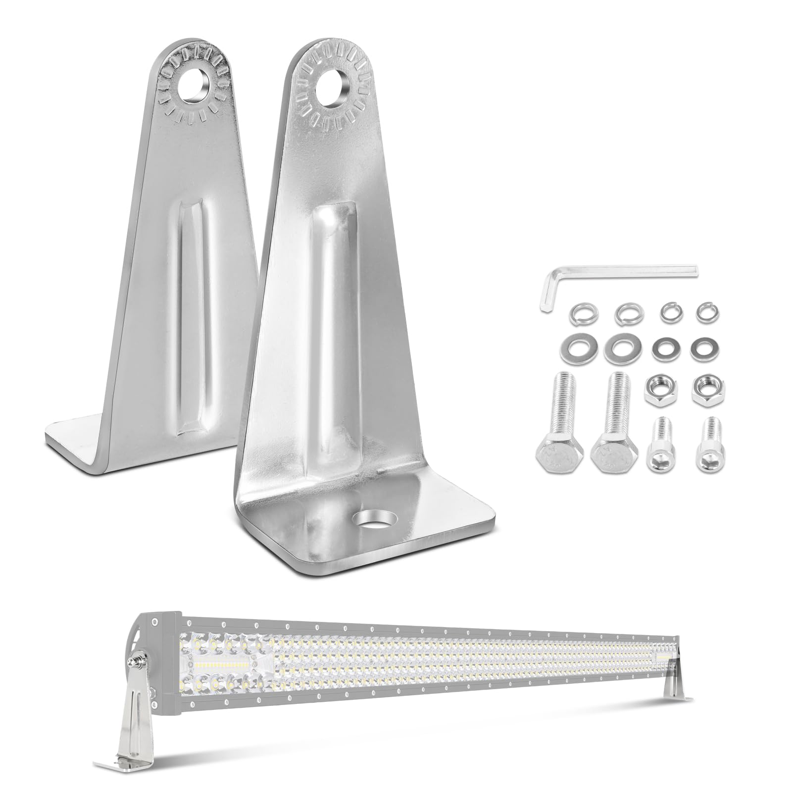 AKD Part LED Light Bar Side Mounting Brackets Kit Heavy Duty Stainless Steel Side Brackets for Straight or Curved LED Light Bar 