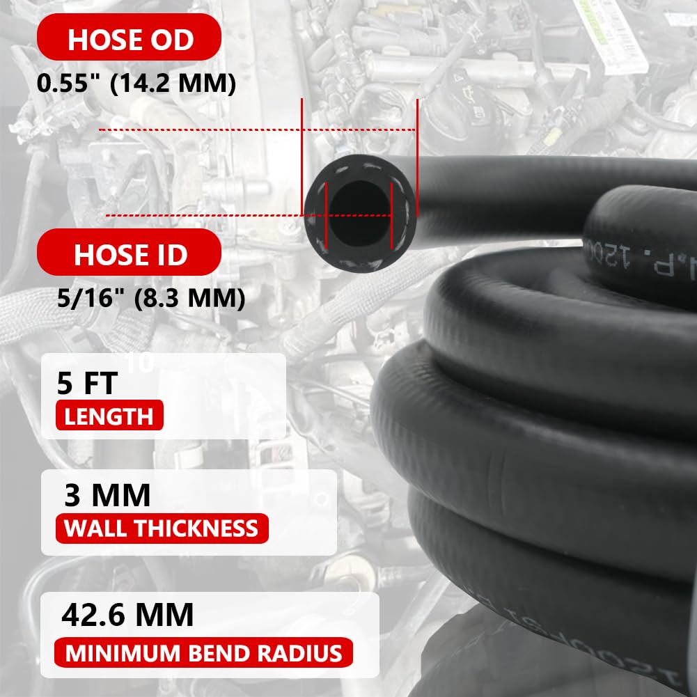 Byredio 5/16 Fuel Line Transmission Cooler Hose 8Mm High-Pressure Push Lock Fuel Injection Hose 5 Ft For Fuel System, Oil Coolin