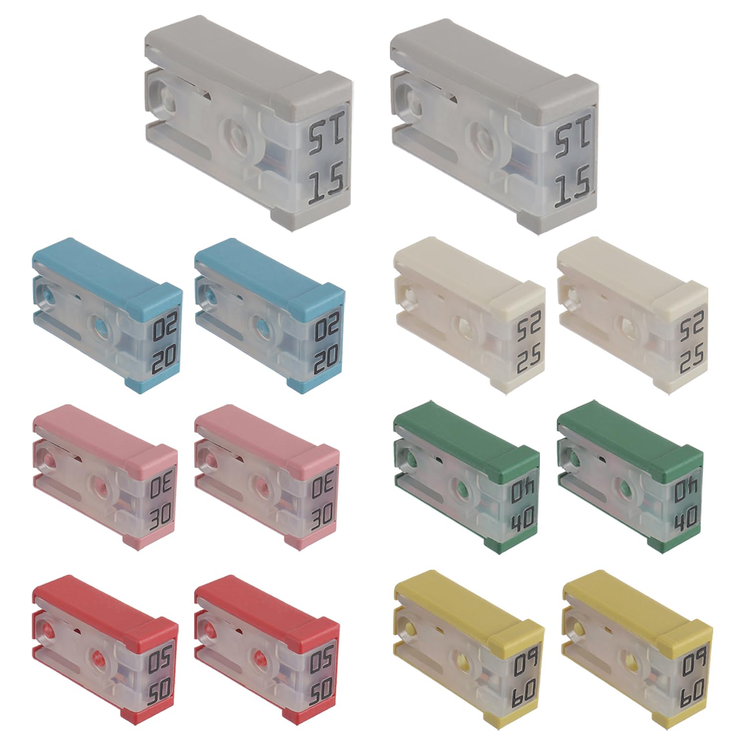 Eplzon 15A 20A 25A 30A 40A 50A 60A 32V Mini Slotted Automotive Mcase Shaped Cartridge Fuse Kit(Pack Of 14Pcs)