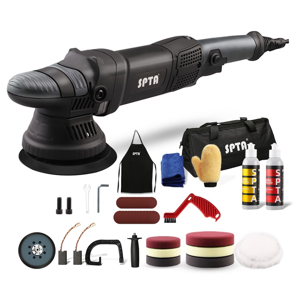 Buffer Polisher, SPTA 5-Inch 125mm Dual Action Random Orbital Car Polisher,Car Detailing Kit, 4Pcs 5inch & 4Pcs 6Inch Polishing 