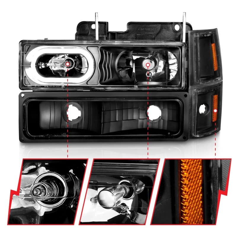 Anzo ( 111507 88-98 Chevrolet C1500 Crystal Headlights Black Housing W/Signal And Side Marker Lights