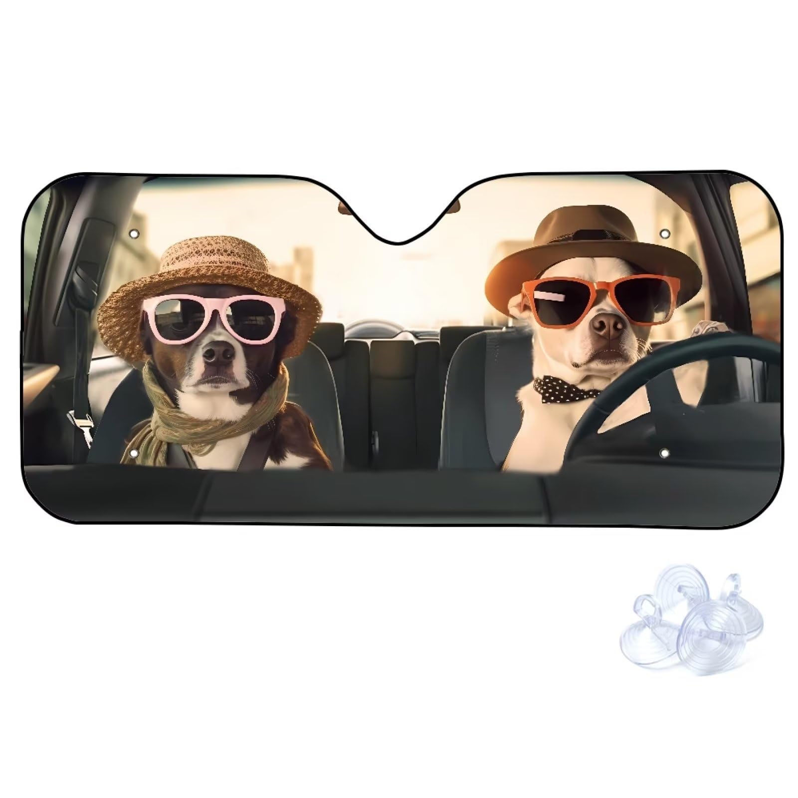 Suobstales Funny Dogs Print Windshield Sun Shade, Car Sunshade for Front Windshield Sun Visor Protector Blocks UV Rays Foldable 