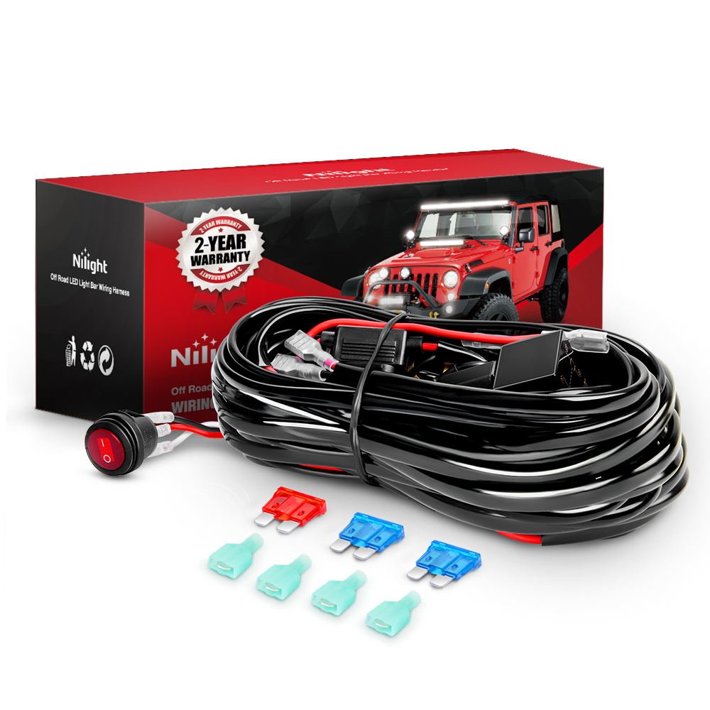 Nilight Led Light Bar Wiring Harness Kit 16Awg 12V On Off Waterproof Switch Power Relay Blade Fuse-2 Lead,2 Years Warranty (1002