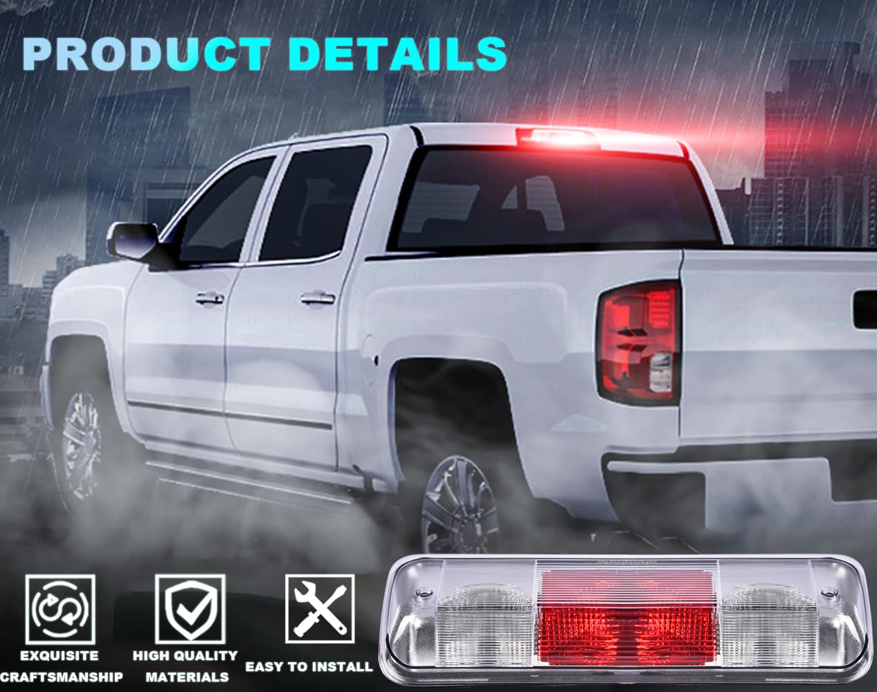 PIT66 3rd Brake Light for 2004-2008 Ford F150, High Mount, Halogen Clear/Red Lens, Durable Polypropylene