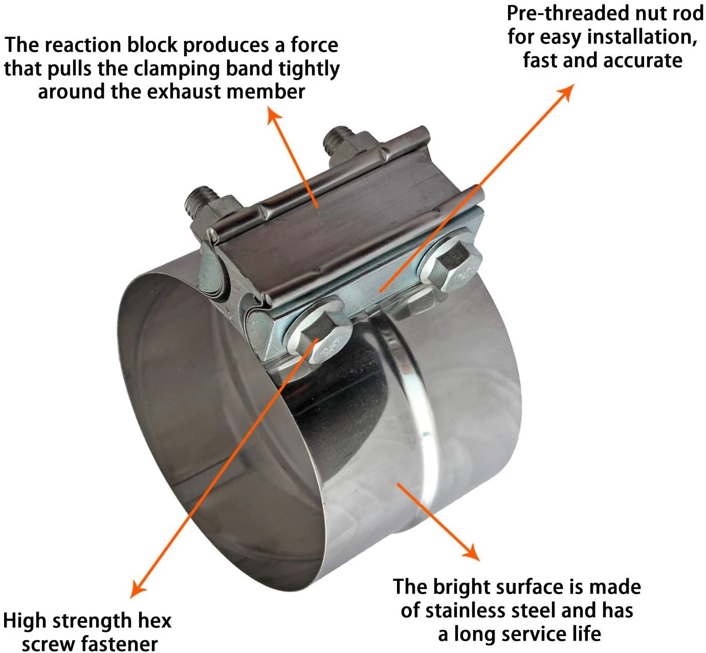 4 Inch Lap Joint Exhaust Pipe Muffler Clamp Band - 304 Stainless Steel (4 Pack)