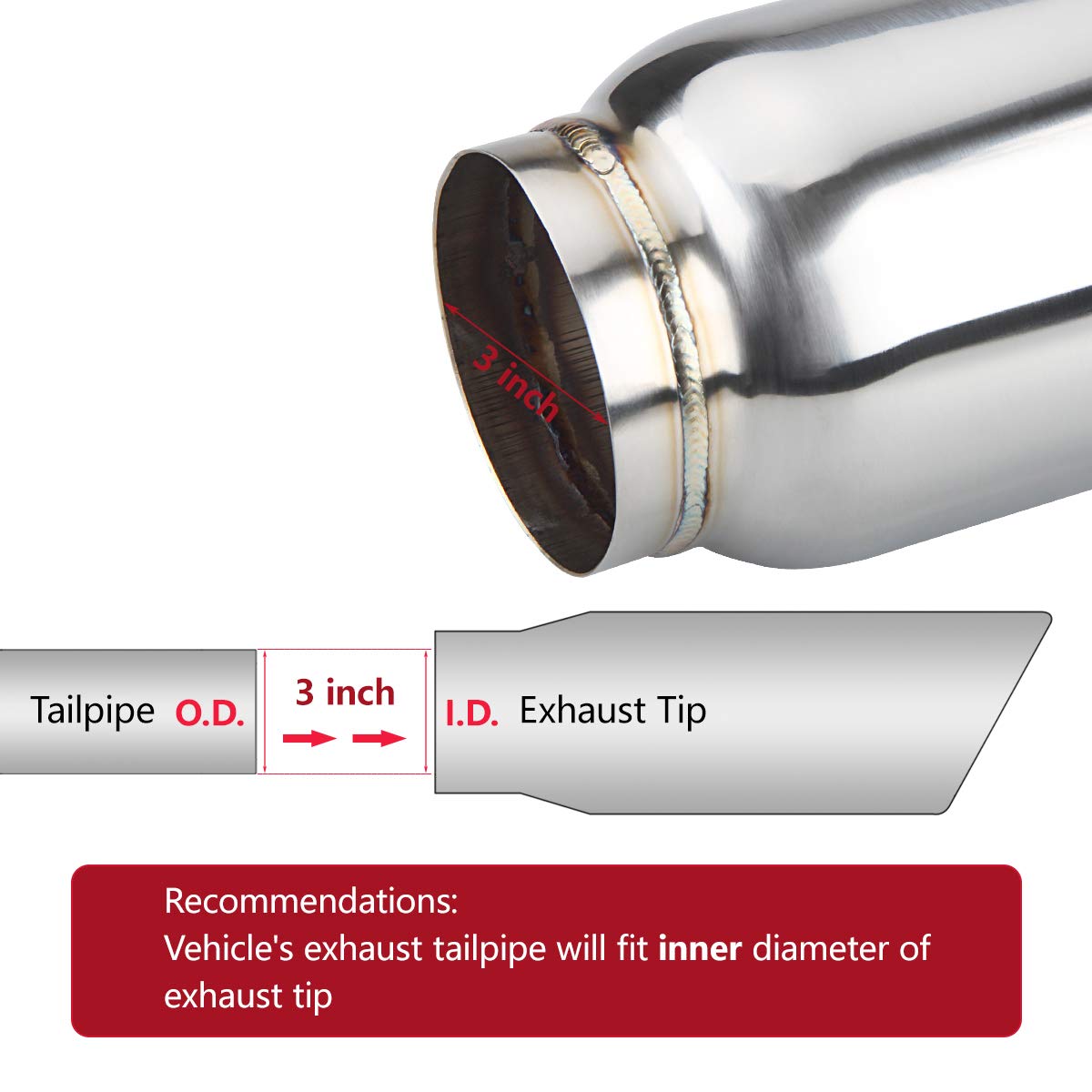 Lcgp 3' Inlet Universal Exhaust Tip, 4' Outlet - 5' Long, Stainless Steel Double Wall Angle Cut