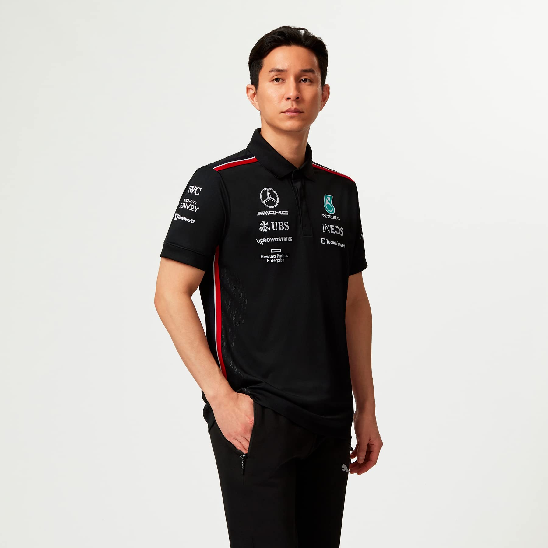 Mercedes AMG Petronas 2023 Team Polo - Men's Size L - Black - Polyester - Model 701223408001230