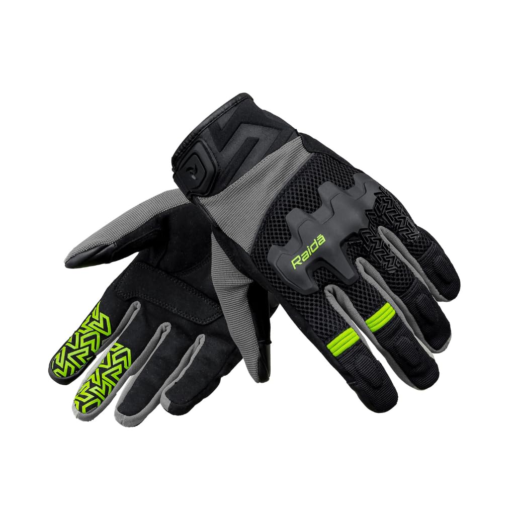Raida Drift Motorcycle Riding Gloves | Scaphoid Shield Palm Slider | 3D Air Mesh | Smartphone Touchscreen Compatibility (S, Hivi