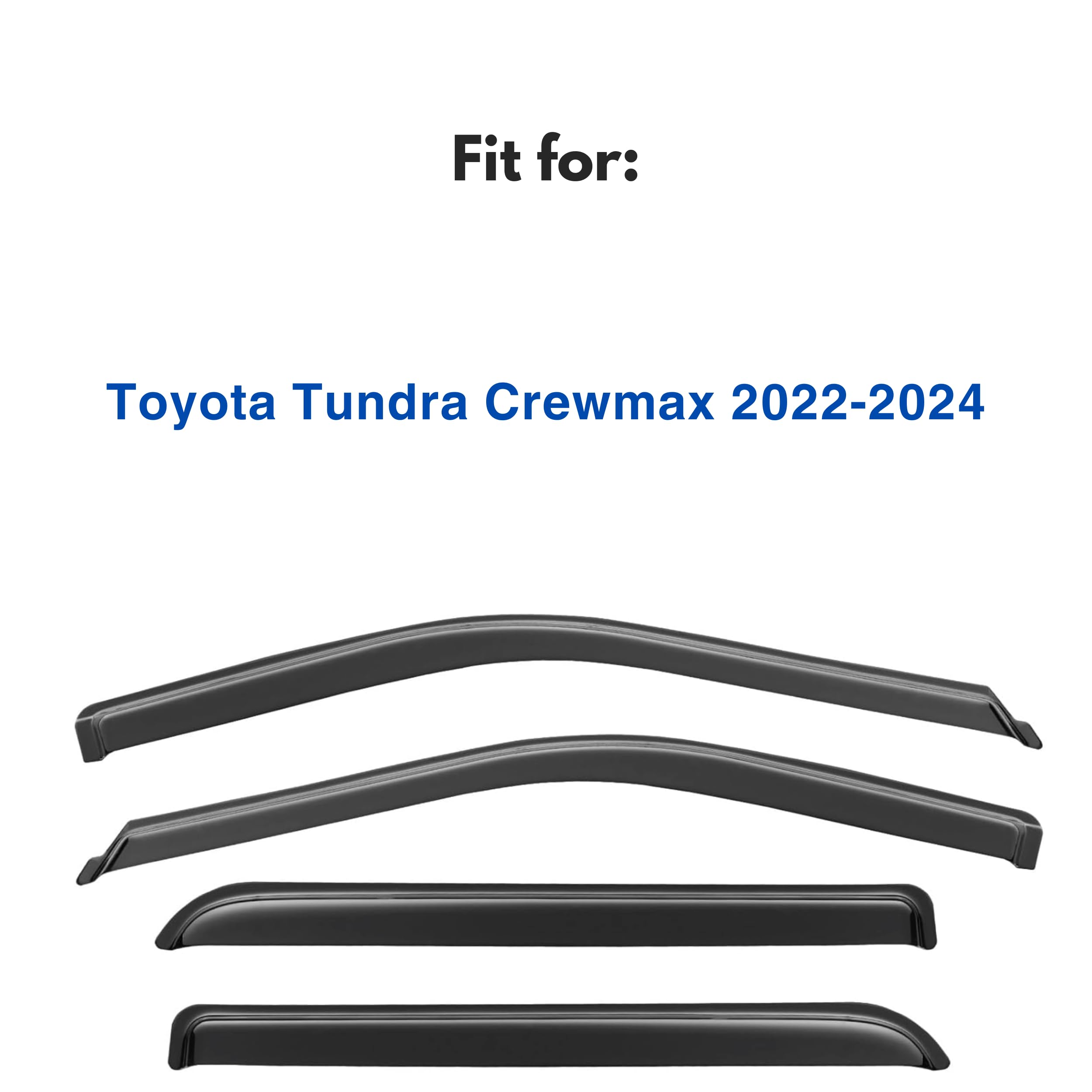 Ig Window Visor For 2022-2024 Toyota Tundra Crewmax, Rain Guard Tape-On Extra Durable Sun Wind Side Vent Window Deflector, 2022