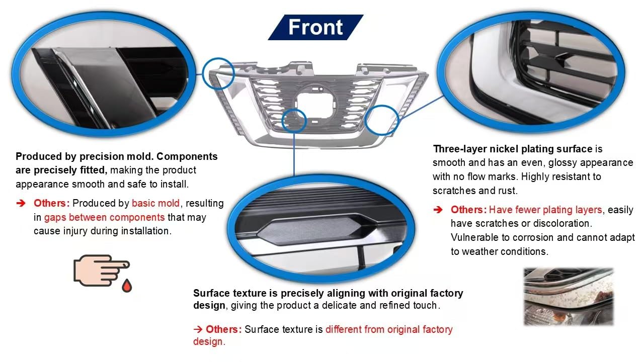 TYG (CAPA QUALITY) Front Grille Compatible with 2007-2009 Nissan Versa S/SL Model with Chrome Molding, ABS OEM Replacement Bumpe