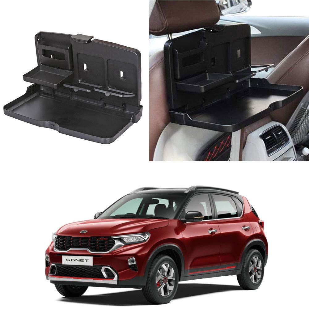 Oshotto (FT02) Car Backseat Food Travel Dining Meal & Snaks Tray & Cup Holder Compatible with Kia Sonet (Black)  1 Piece