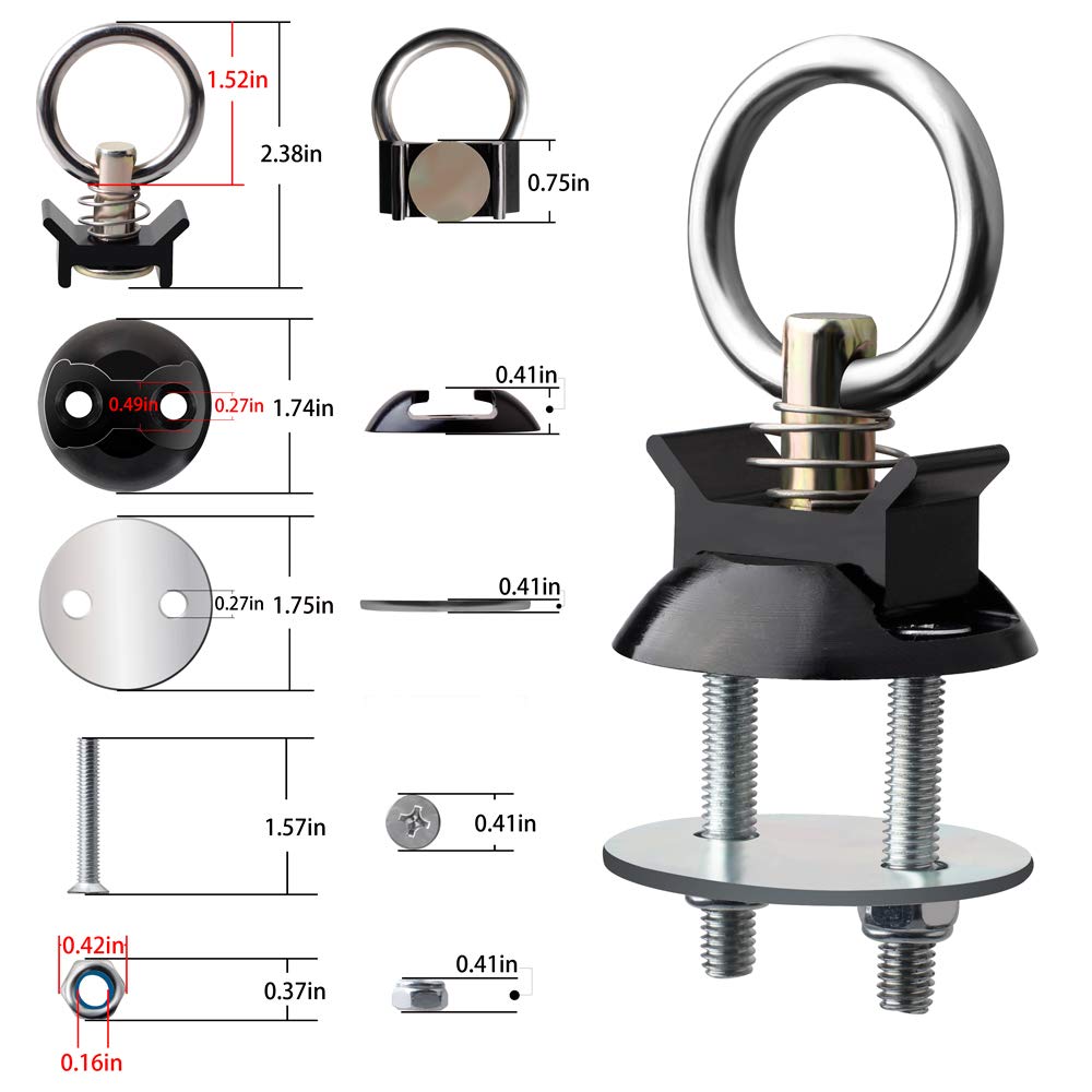 HERCOO Round Tie Down Anchor Point Kit Bolt on Track Fitting with Quick Release Compatible with Pickup Truck Motorcycles Snowmob