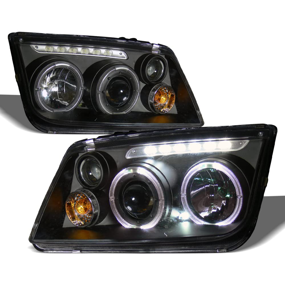 TLAPS 7422454837842 Compatible With 1999-2005 VW Jetta/Bora MK4 Black Housing Halo LED Light Bar Projector Headlights