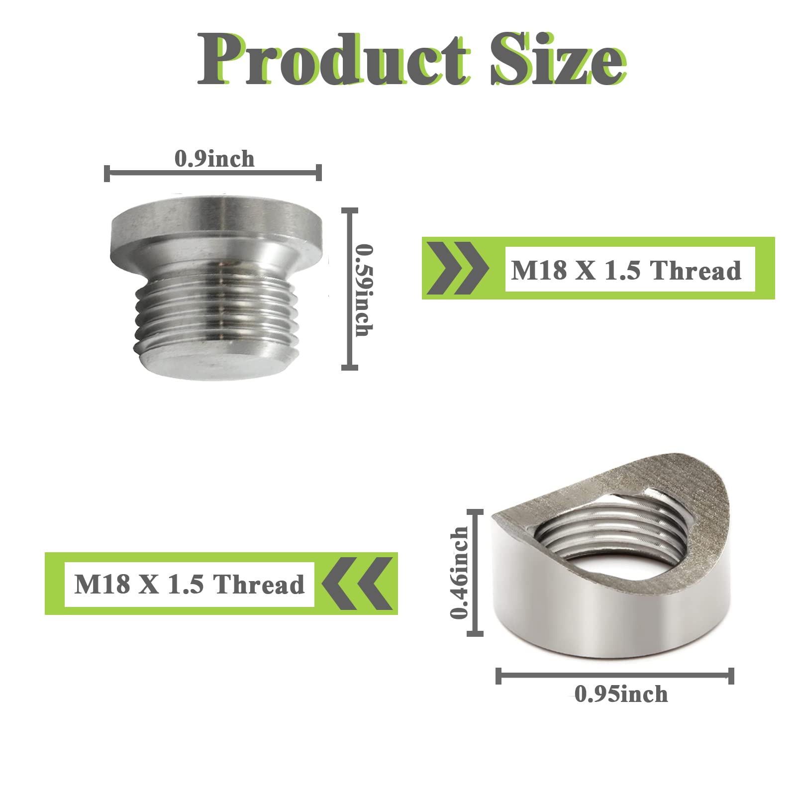 I Little Bamboo O2 Sensor Bung, Stainless Steel Oxygen Sensor Mounting Bungs and Plugs, M18 X 1.5 Thread Notched Style Oxygen Se