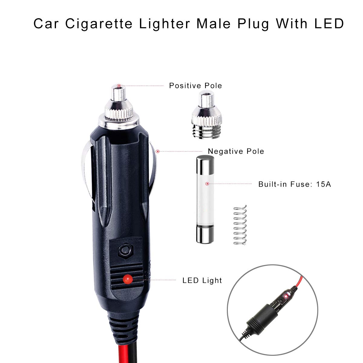 15FT Cigarette Lighter SAE Battery Extension Cable - 12v Cigarette Lighter Plug to SAE Quick Release Extension Battery Charging