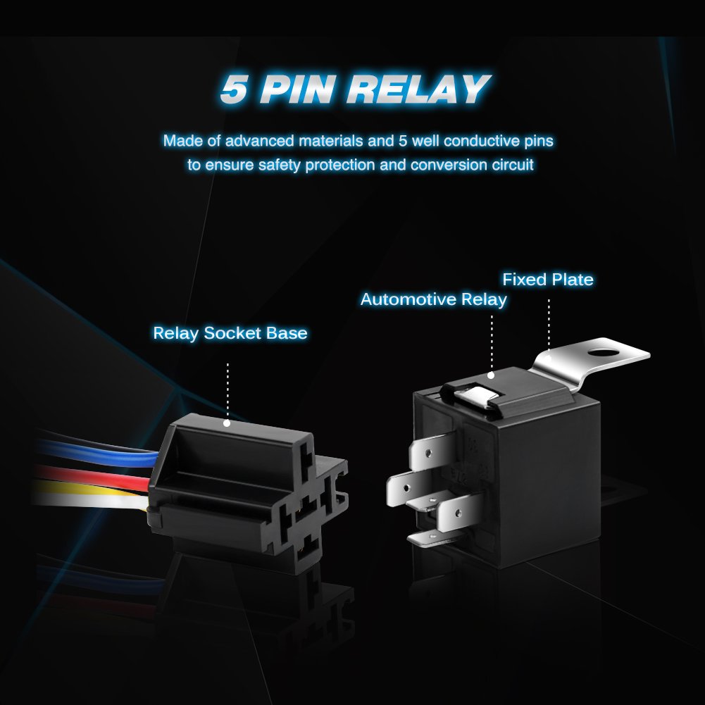 Nilight 50003R Automotive Set 5-Pin 30/40A 12V Spdt With Interlocking Relay Socket And Wiring Harness-5 Pack, 2 Years Warranty