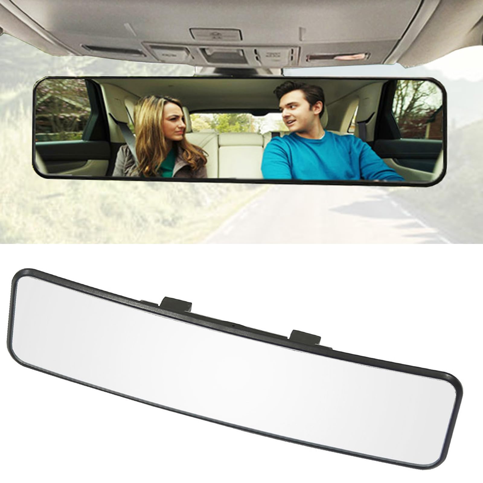 Kitbest Rear View Mirror, Universal Interior Clip On Panoramic Rearview Mirror to Reduce Blind Spot Effectively - Wide Angle - C