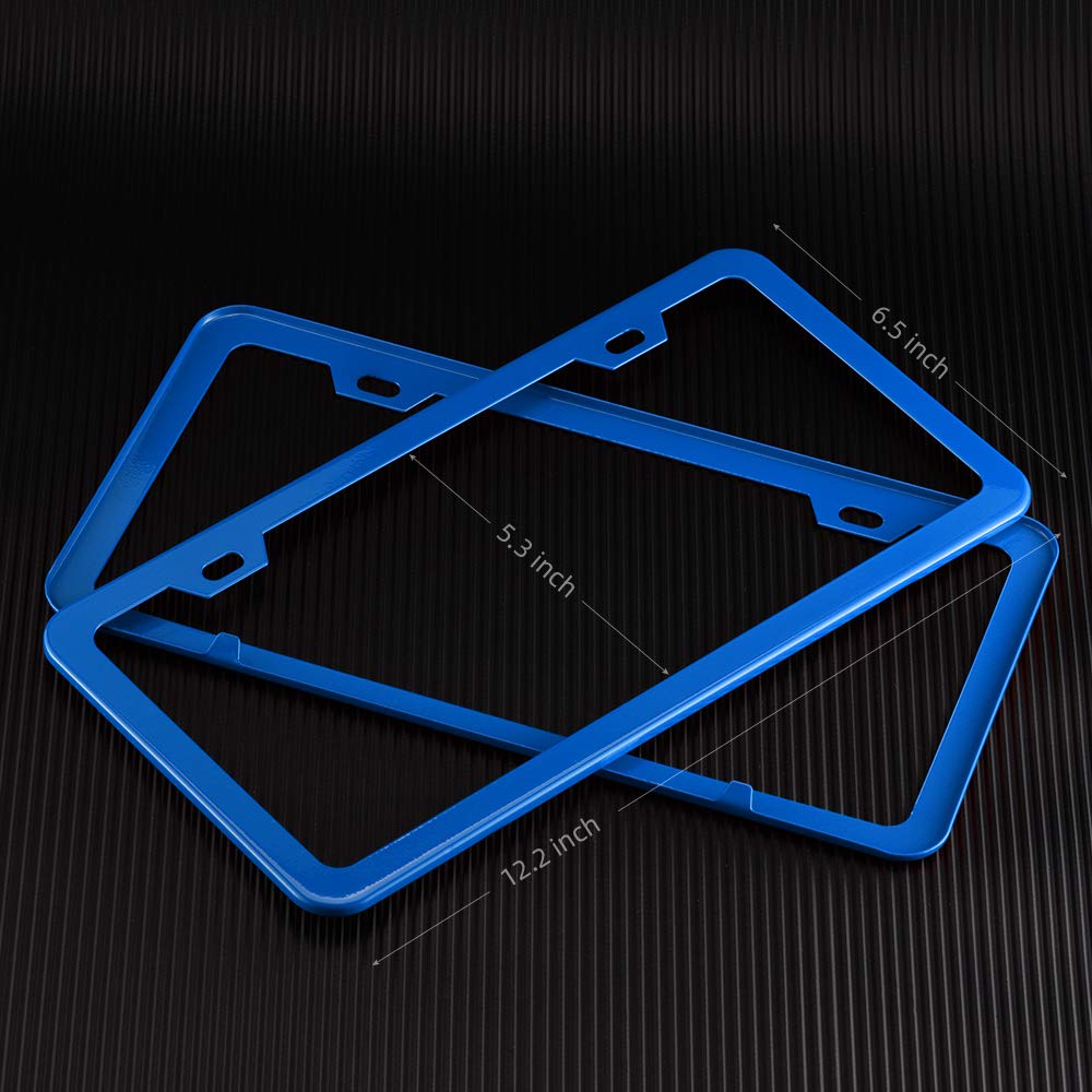 Deselen Thin Stainless Steel License Plate Frame, 2-Pack, Blue, with 2 Holes for Easy Installation