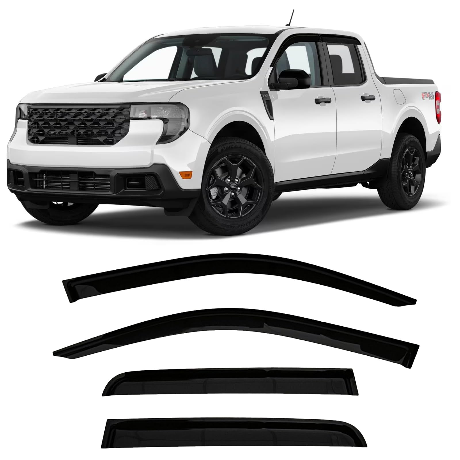 2022-2025 Tape-On Side Window Visor Deflectors for Ford Maverick XL XLT Lariat Smoke Tinted Rain Guards 2023 2024