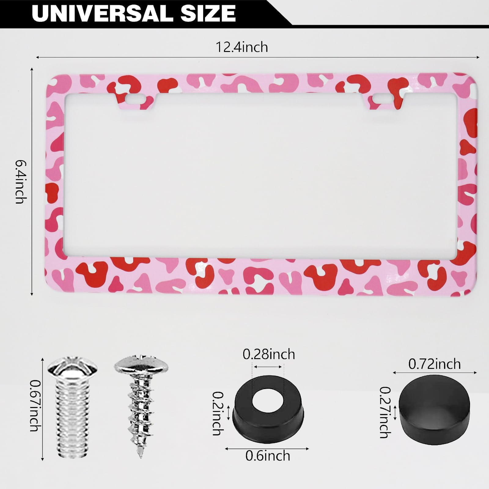 Leopard Print License Plate Frames Pink, 2 Pack Leopard Car Plate Frame, Stainless Steel License Plate Holders Covers With Free
