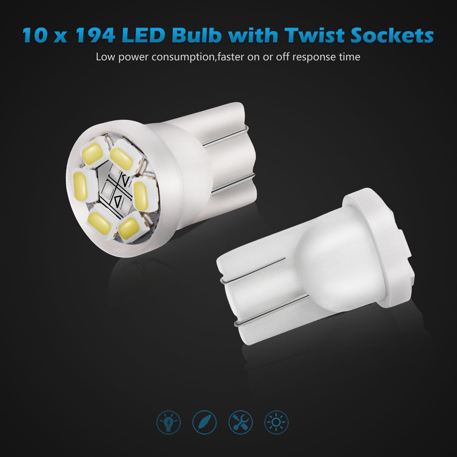 Partsam T10 194 168 Led Dash Instrument Light Bulbs White With Twist Lock Socket, Super Bright T10 Instrument Panel Gauge Cluste