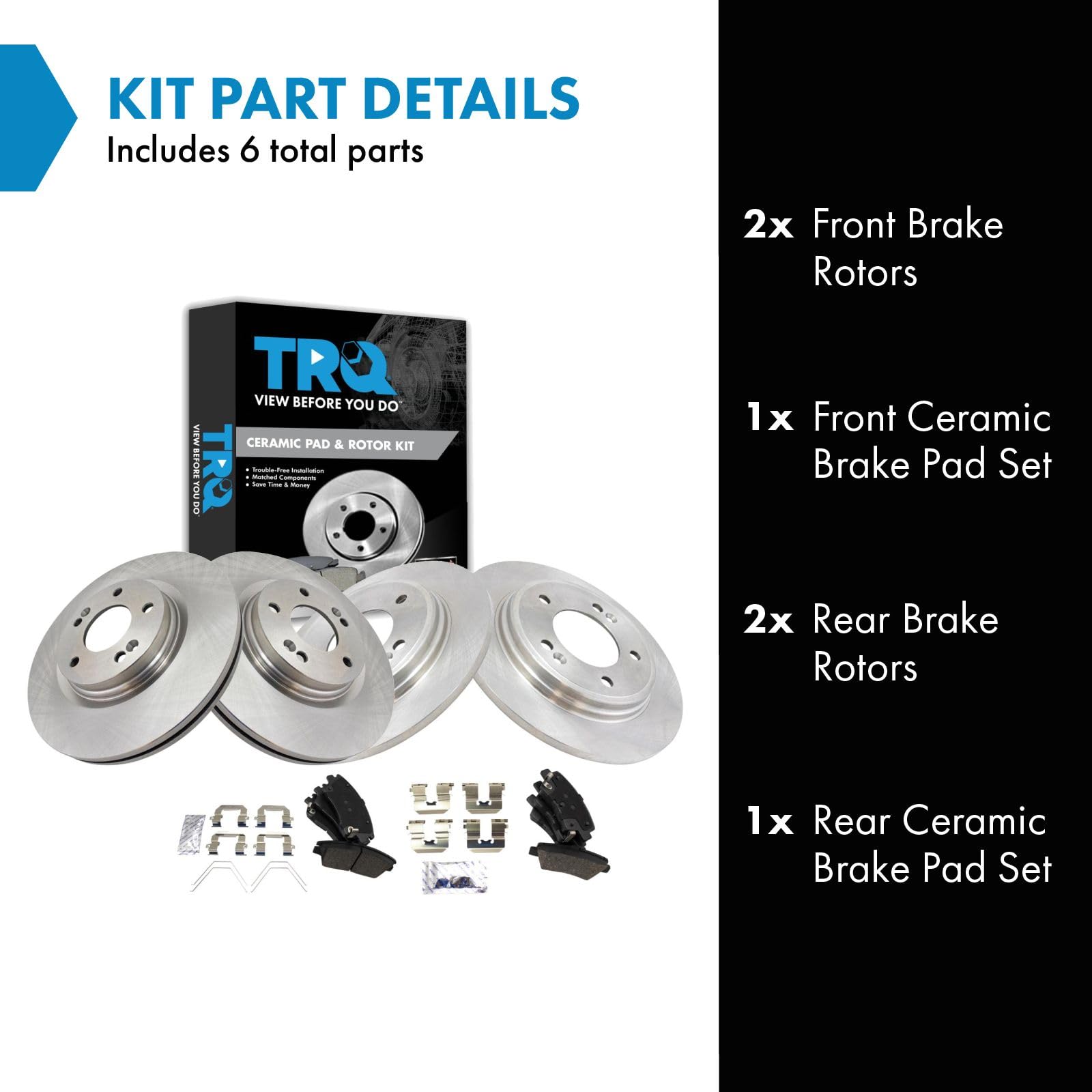 Trq Front And Rear Brake Pad & Rotor Kit Brake Pads Brake Rotor Ceramic Compatible With 2017-2020 Hyundai Elantra