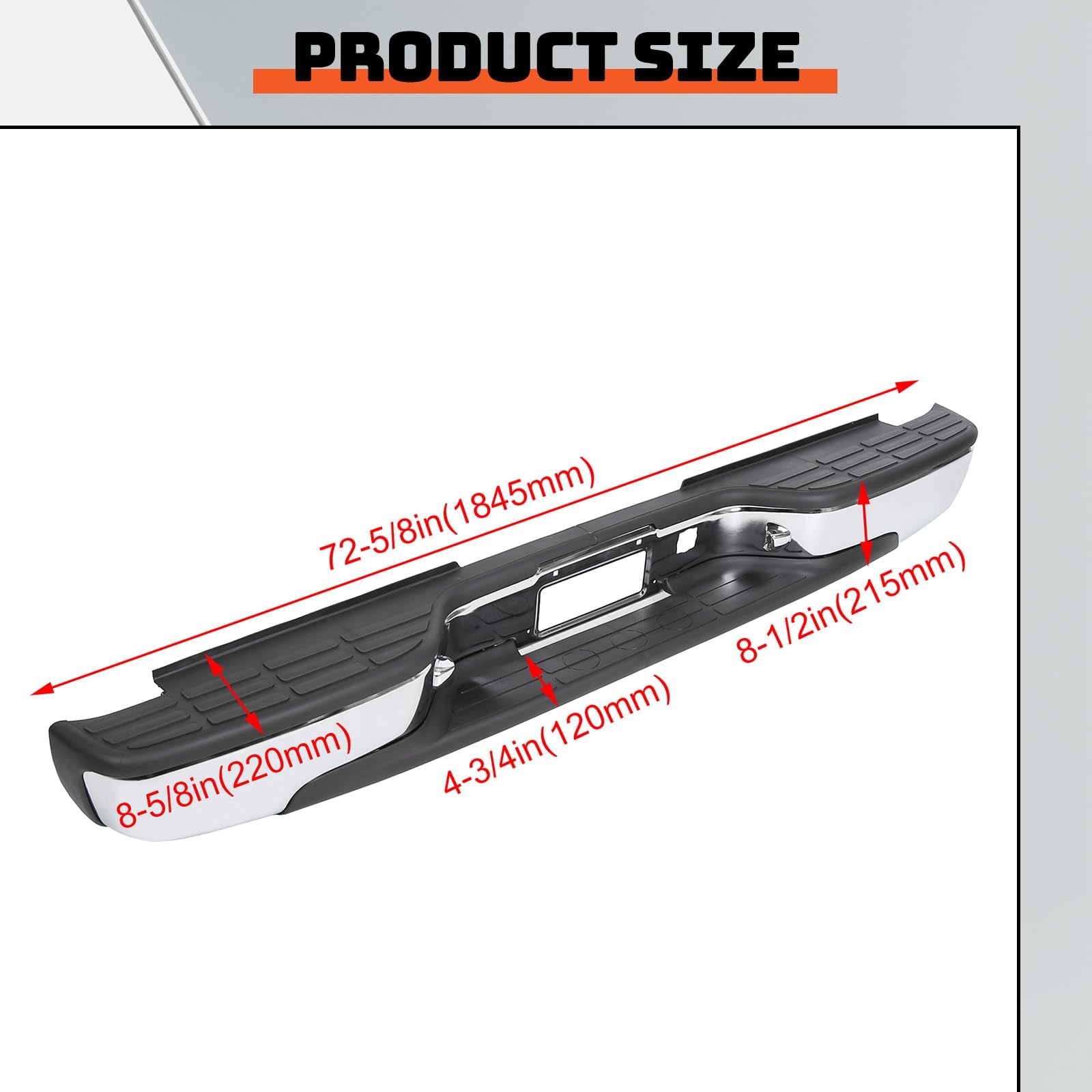 ECOTRIC Rear Step Bumper Bar Chrome for 1999-2006 Chevy Silverado/GMC Sierra 1500/2500, Model AT-82, with Pad & License Plate Lights