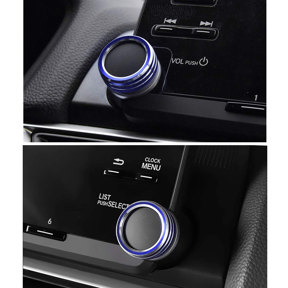 Thor-Ind 5Pcs Aluminum Car Centre Console Ac Air Conditioning Knob Sound Volume Knob Cover Trim For 10Th Honda Accord Sedan Sport Ex Ex-L Lx 2018 2019 2020 2021 (Blue)