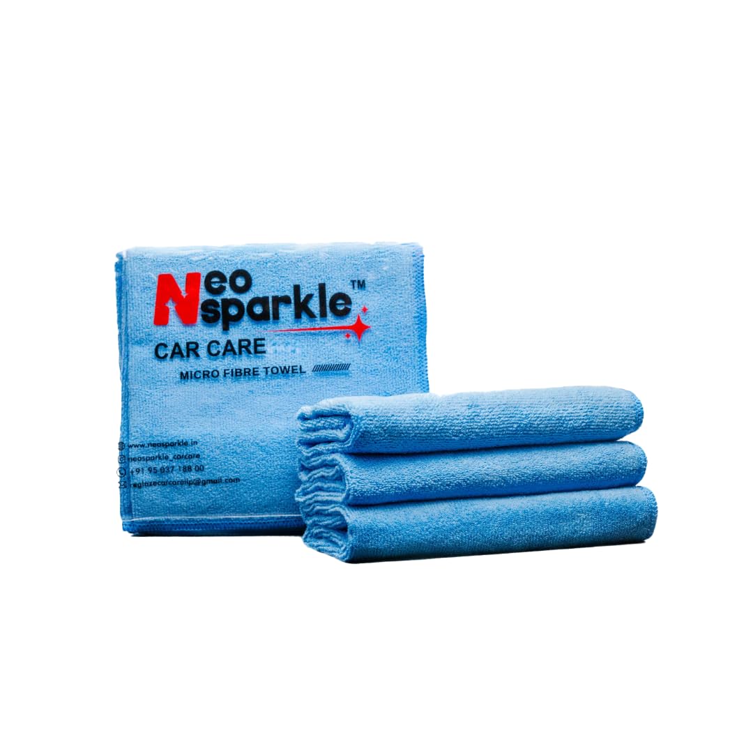 NEOSPARKLE 350 GSM Lightweight Microfiber Cleaning Cloth in Light Blue for Car Interiors, Electronics, and Delicate Surfaces, Pa