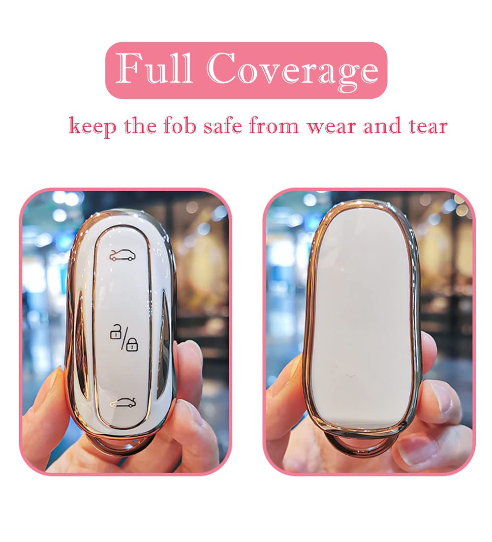 Cacacar For Tesla Model S Key Fob Cover With Keychain, Full Cover Protection Key Fob Case Premium Soft Tpu Smart Remote Key Hold