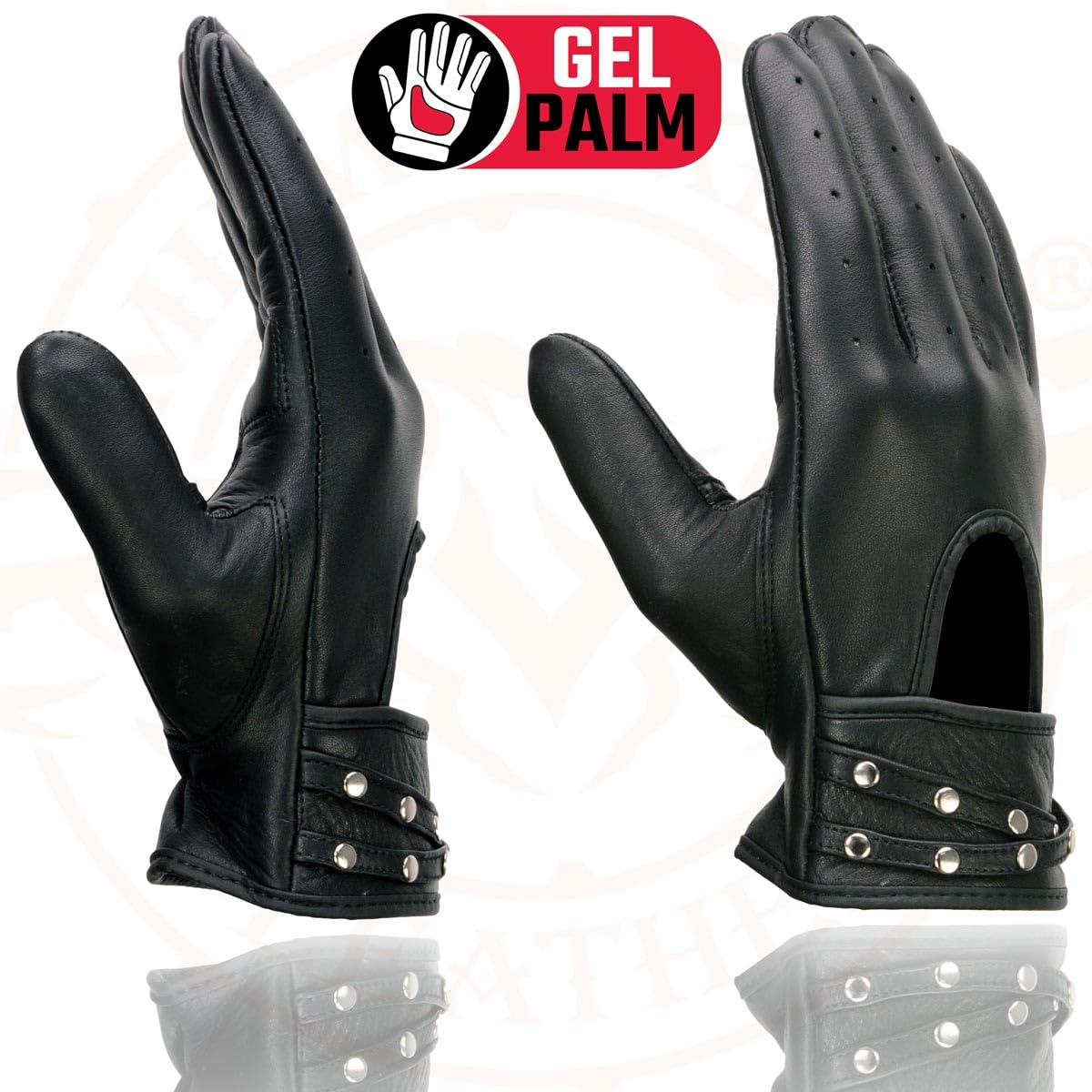 Milwaukee Leather MG7765 Women's Black Leather Gel Palm Open Wrist Motorcycle Hand Gloves W/Stylish Wrist Detailing - XXX-Large