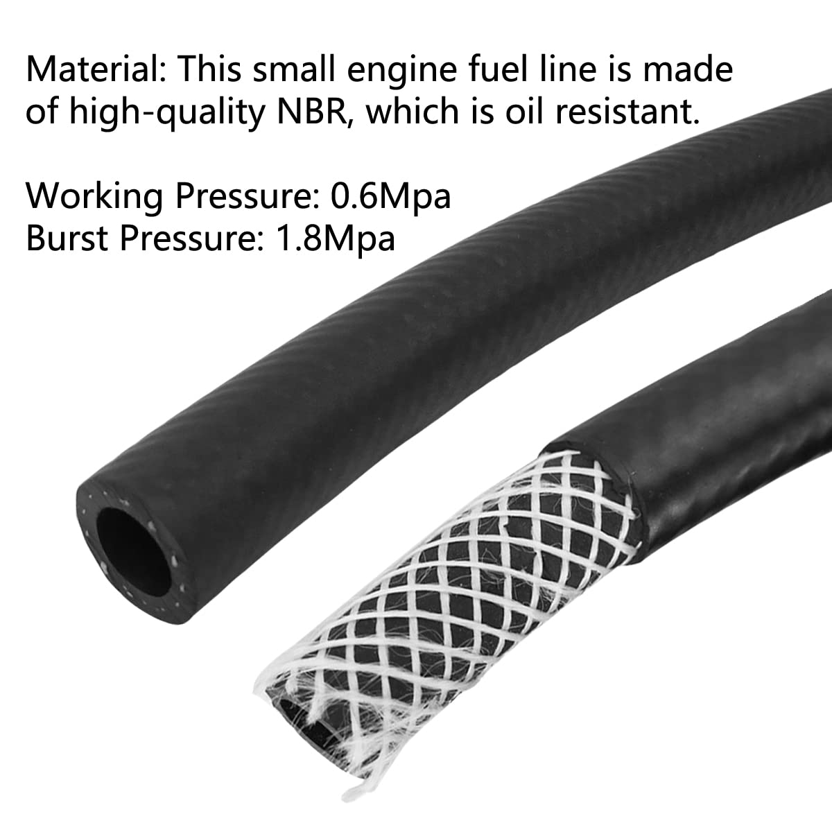 Fuel Line 3/8 Inch ID NBR Fuel Line Hose 6AN Push on Hose for Small Engine 5 Feet