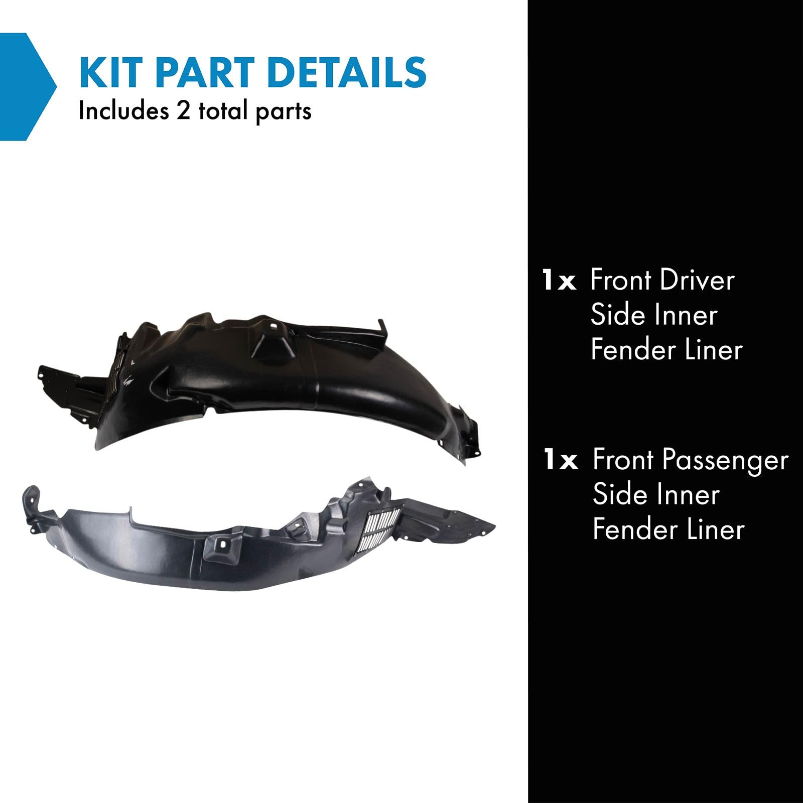 Trq Front Inner Fender Liner Set Compatible With 2006-2011 Hyundai Accent Hy1250113 Hy1251113