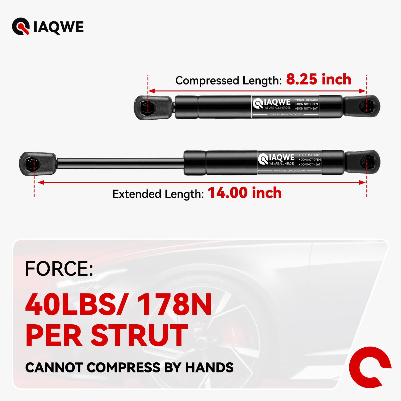 Iaqwe C16-09461 14Inch 40Lb/178N Gas Struts Shocks Springs 14'' Lift Support For Snugtop Are Leer Truck Camper Shell Topper Rear